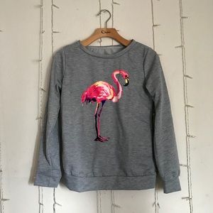 New Gray Pink Flamingo Light Sweater Cute Medium